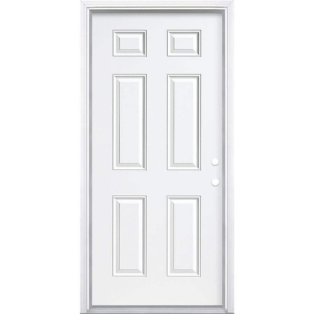 Masonite 36 in. x 80 in. Premium 6-Panel Left-Hand Inswing Primed Steel Prehung Front Exterior Door with Brickmold
