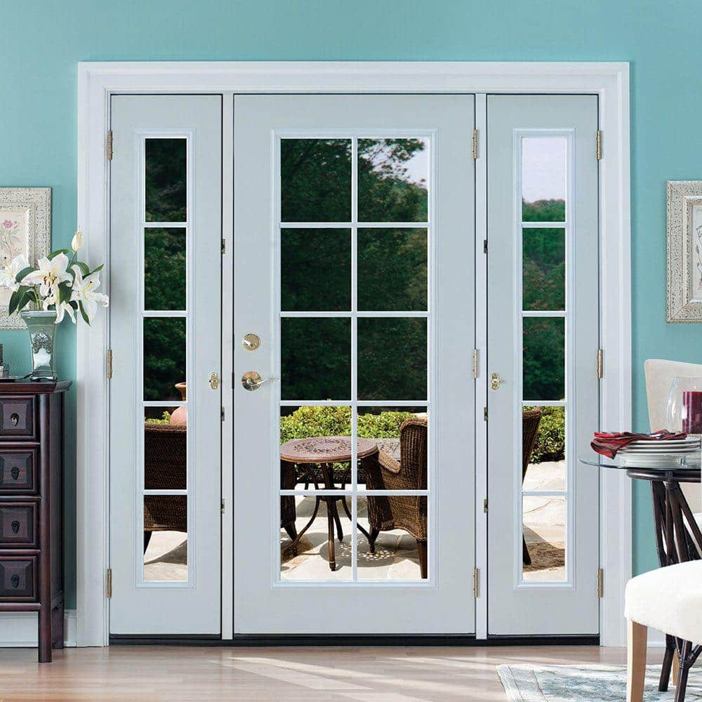 Masonite 60 in. x 80 in. Premium 6-Panel Right-Hand Inswing Primed Steel Prehung Front Door with Two 10 in. 5-Lite Sidelites