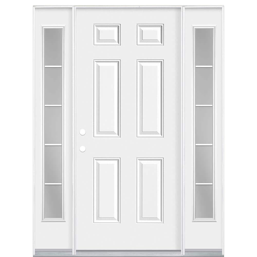 Masonite 60 in. x 80 in. Premium 6-Panel Right-Hand Inswing Primed Steel Prehung Front Door with Two 10 in. 5-Lite Sidelites