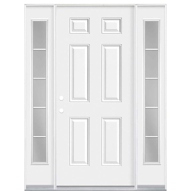 Masonite 60 in. x 80 in. Premium 6-Panel Right-Hand Inswing Primed Steel Prehung Front Door with Two 10 in. 5-Lite Sidelites