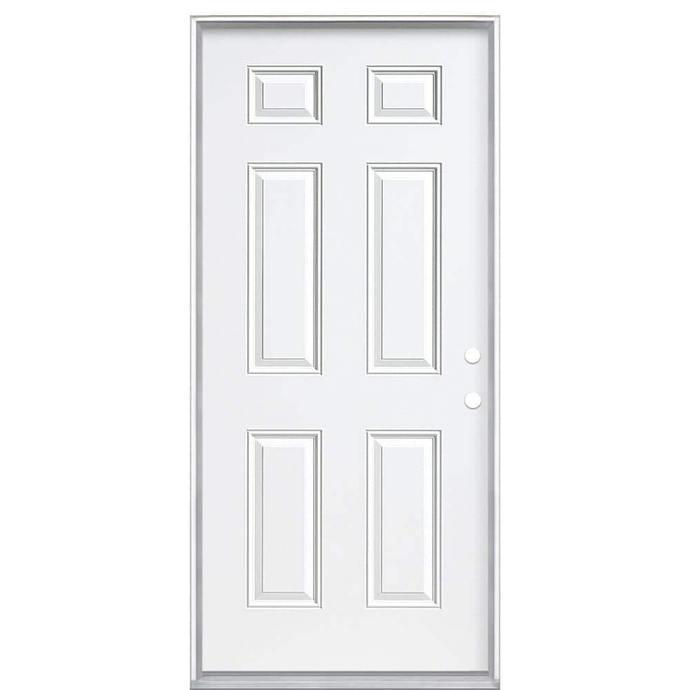 Masonite 36 in. x 80 in. 6-Panel Left-Hand Inswing Primed White Steel Prehung Front Exterior Door with Vinyl Frame
