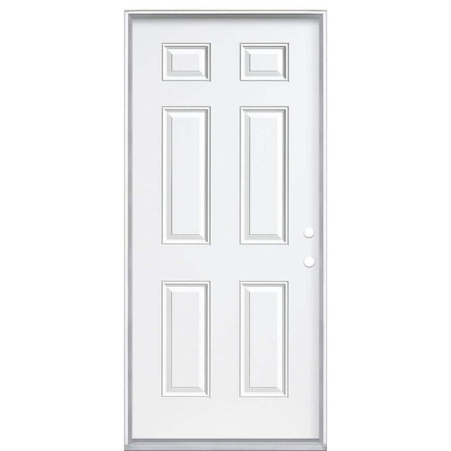 Masonite 36 in. x 80 in. 6-Panel Left-Hand Inswing Primed White Steel Prehung Front Exterior Door with Vinyl Frame