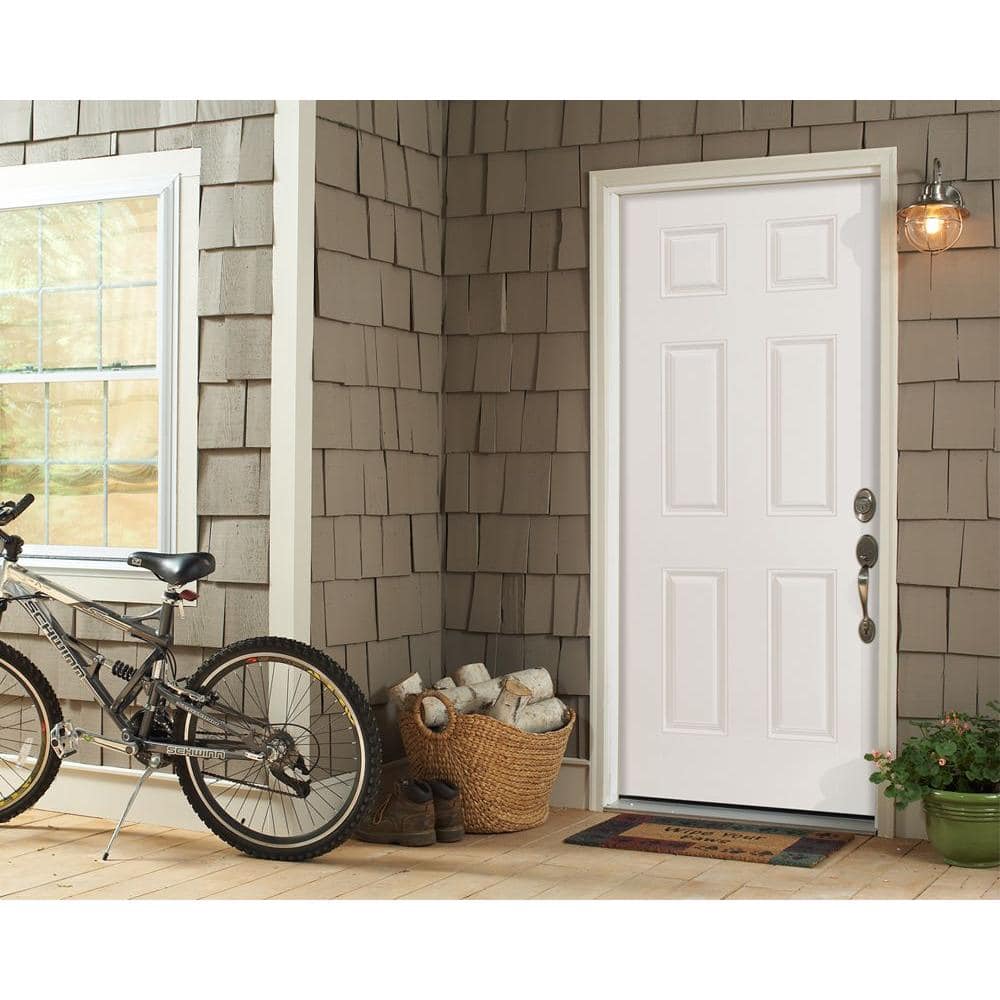 Masonite 36 in. x 80 in. 6-Panel Left-Hand Inswing Primed White Steel Prehung Front Exterior Door with Vinyl Frame