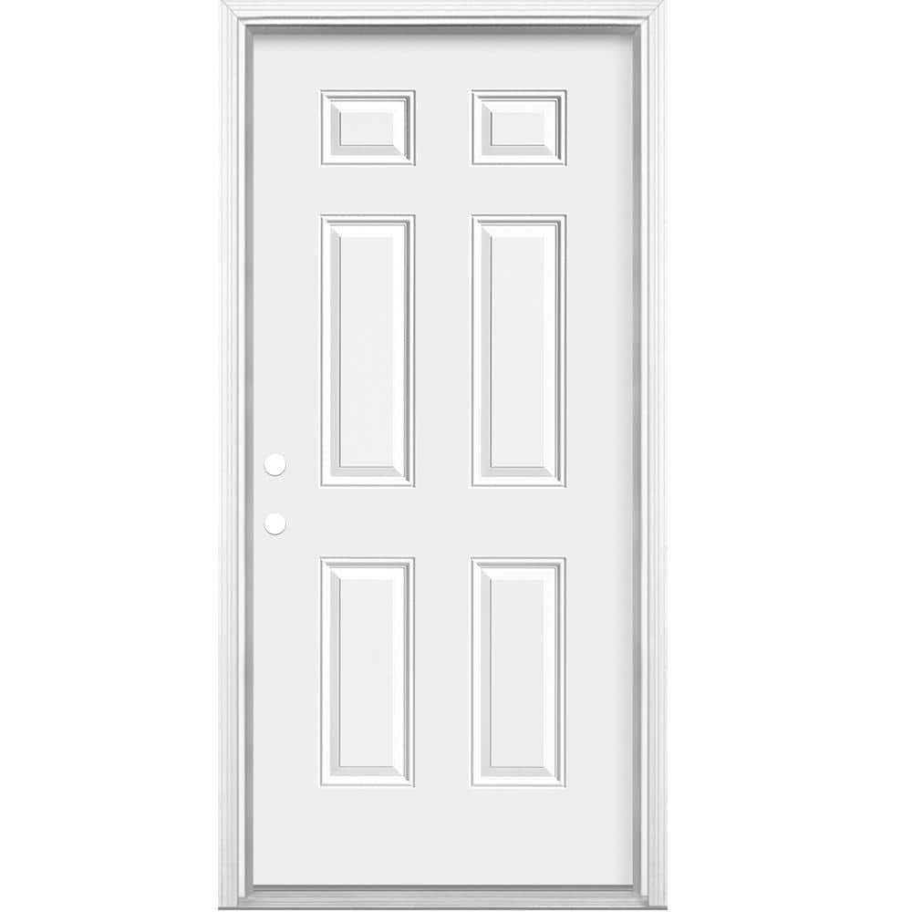 Masonite 30 in. x 80 in. 6-Panel Right-Hand Inswing Primed Steel Prehung Front Exterior Door, No Brickmold