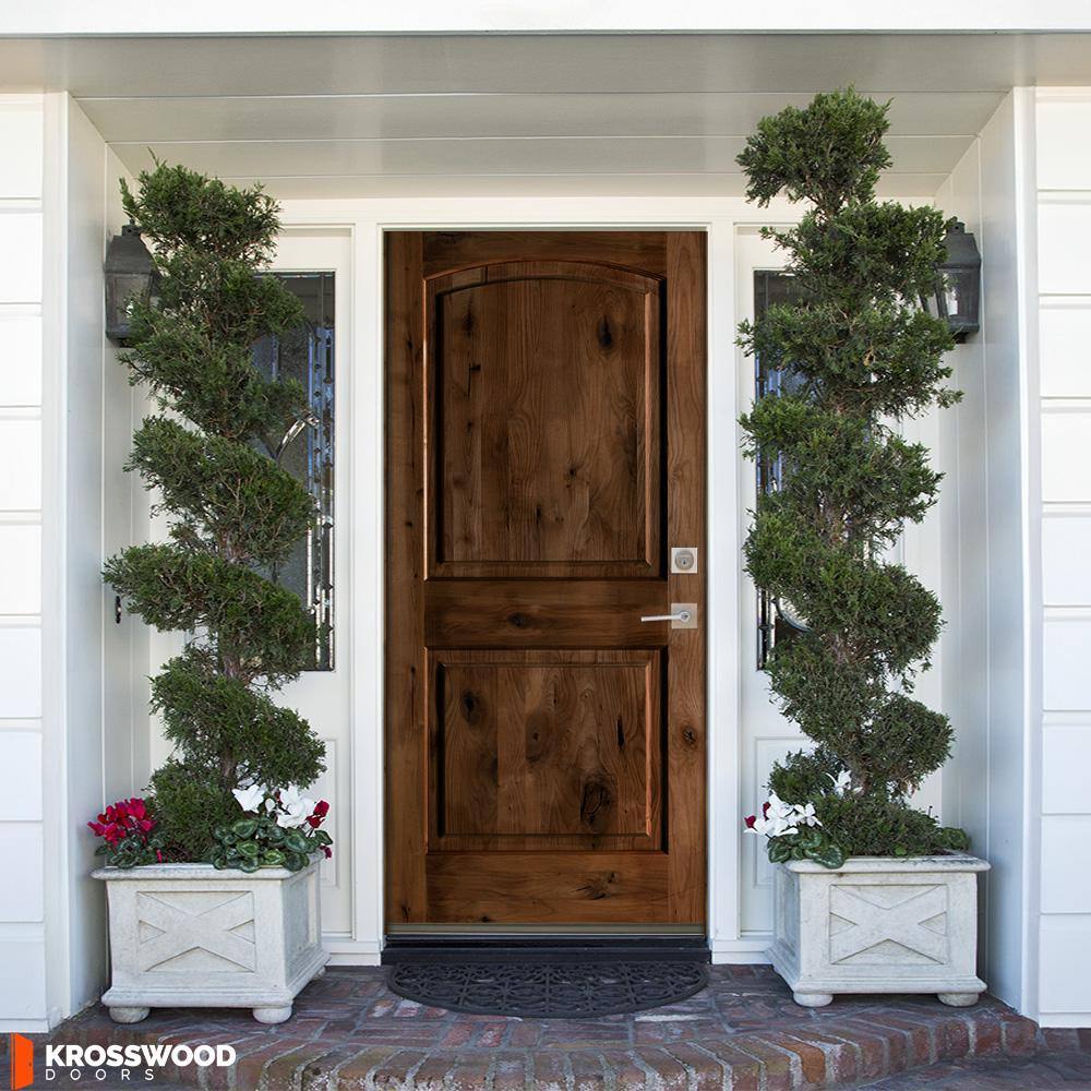 Krosswood Doors 36 in. x 80 in. Rustic Knotty Alder Arch Top Provincial Stain Left-Hand Inswing Wood Single Prehung Front Door