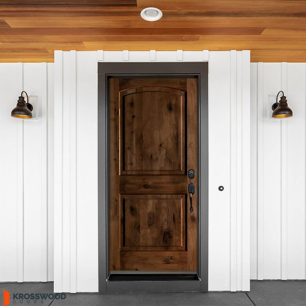 Krosswood Doors 36 in. x 80 in. Rustic Knotty Alder Arch Top Provincial Stain Left-Hand Inswing Wood Single Prehung Front Door