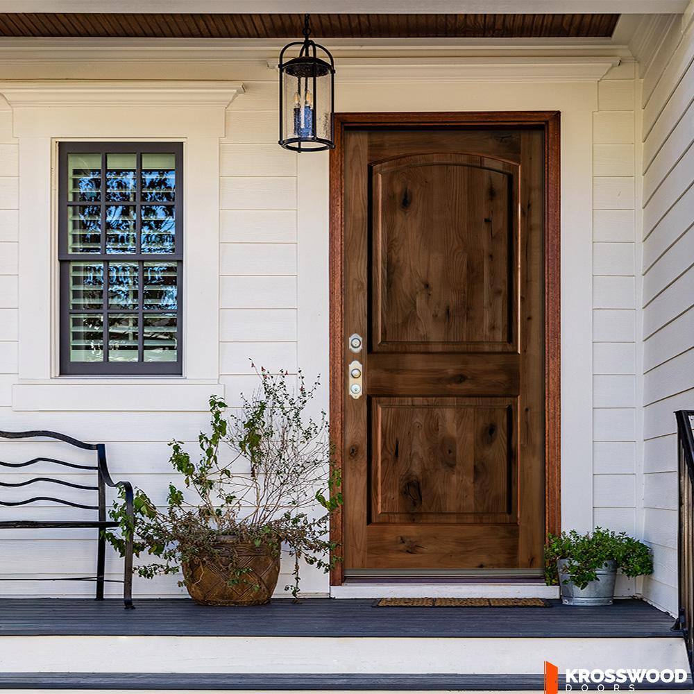 Krosswood Doors 42 in. x 80 in. Rustic Knotty Alder Arch Top Provincial Stain Right-Hand Inswing Wood Single Prehung Front Door