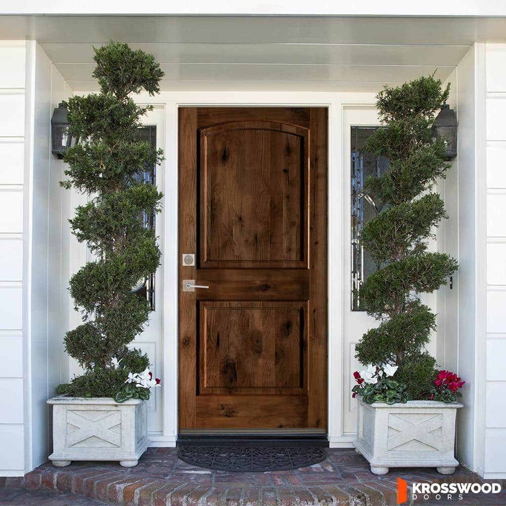 Krosswood Doors 42 in. x 80 in. Rustic Knotty Alder Arch Top Provincial Stain Right-Hand Inswing Wood Single Prehung Front Door