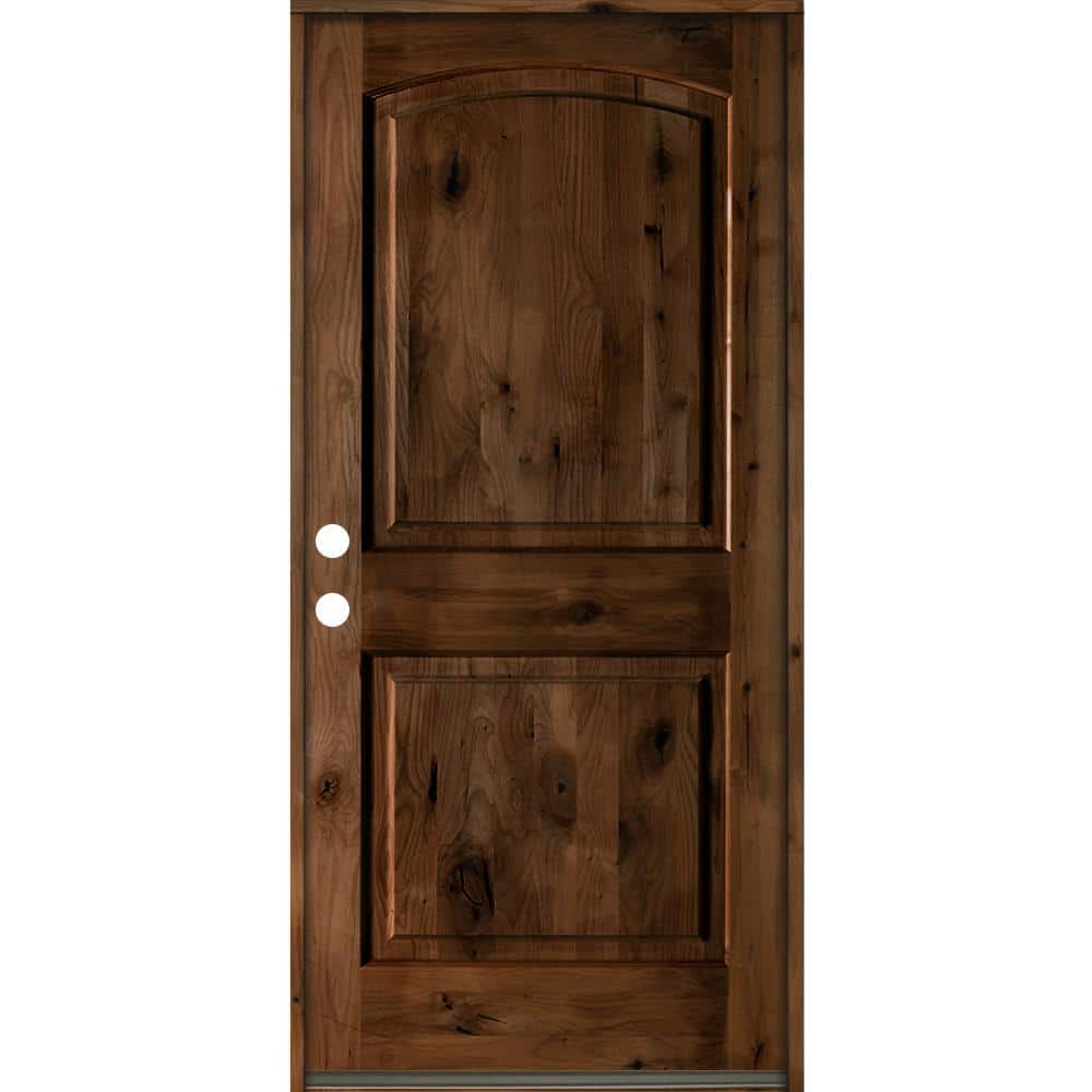 Krosswood Doors 42 in. x 80 in. Rustic Knotty Alder Arch Top Provincial Stain Right-Hand Inswing Wood Single Prehung Front Door