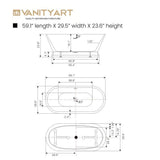 Vanity Art Versailles 59 in. Acrylic Flatbottom Freestanding Bathtub in Pure White