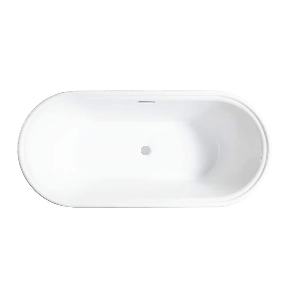 Vanity Art Versailles 59 in. Acrylic Flatbottom Freestanding Bathtub in Pure White