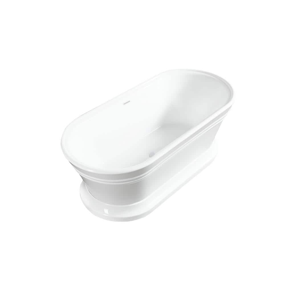 Vanity Art Versailles 59 in. Acrylic Flatbottom Freestanding Bathtub in Pure White