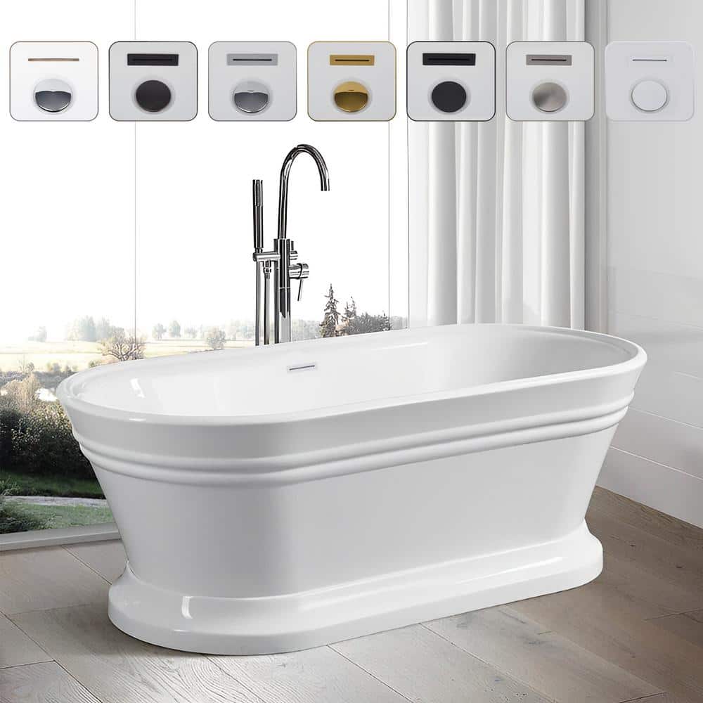 Vanity Art Versailles 59 in. Acrylic Flatbottom Freestanding Bathtub in Pure White