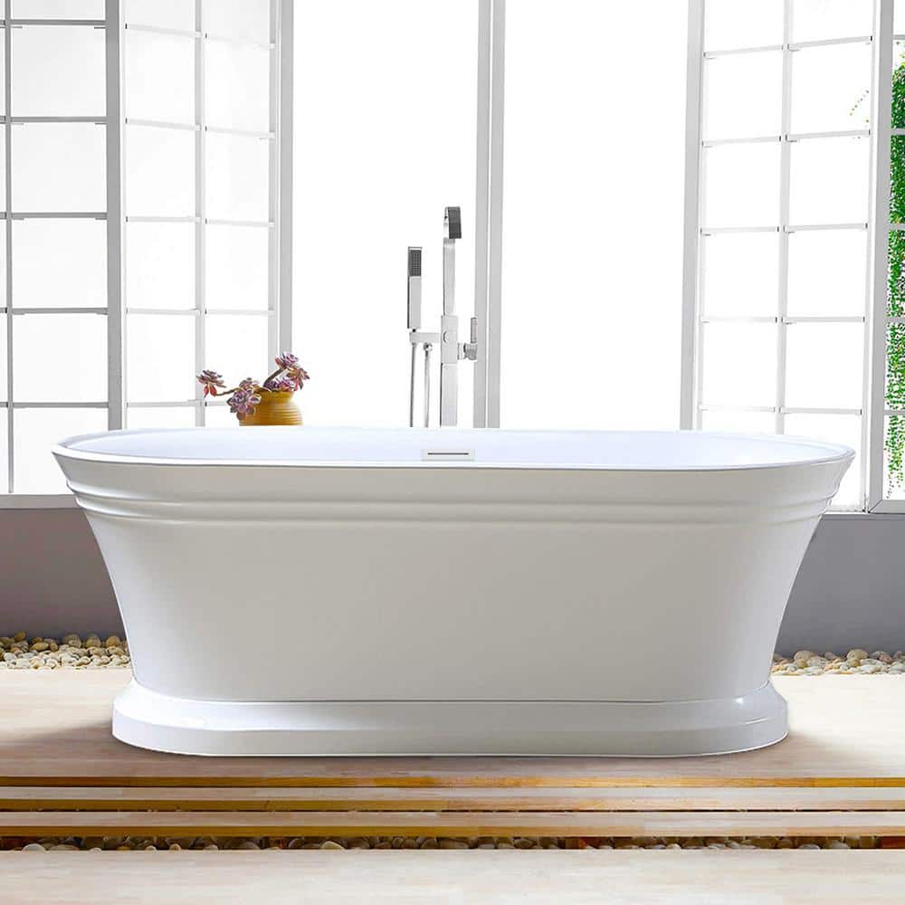 Vanity Art Versailles 59 in. Acrylic Flatbottom Freestanding Bathtub in Pure White