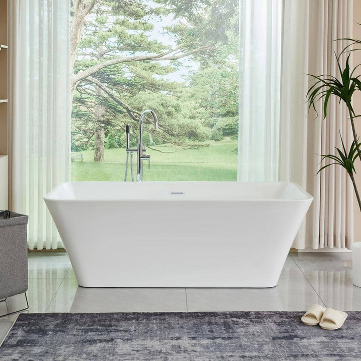 Vanity Art Nantes 67 in. x 30 in. Acrylic Freestanding Soaking Bathtub with Center Drain in Pure White