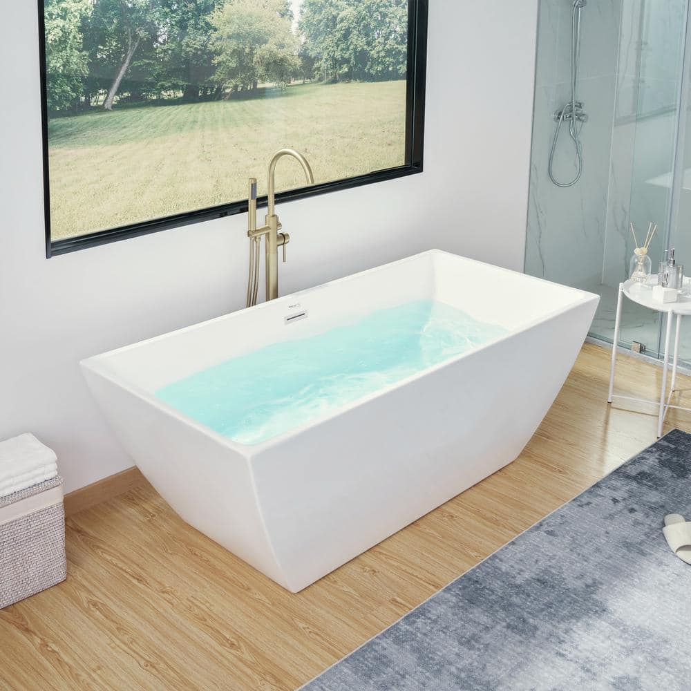 Vanity Art 67 in. Acrylic Flatbottom Freestanding Bathtub in Pure White