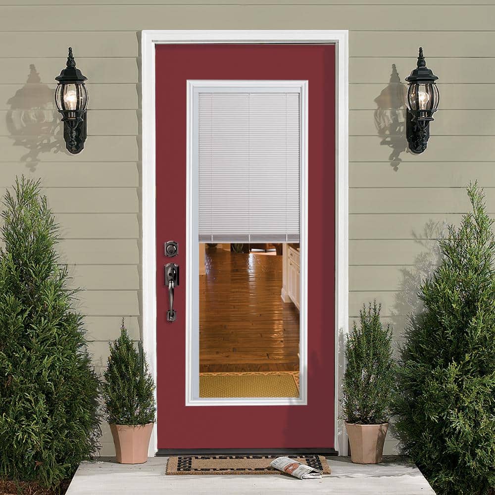 Masonite 32 in. x 80 in. Full Lite Mini Blind Left-Hand Inswing Painted Steel Prehung Exterior Door, No Brickmold