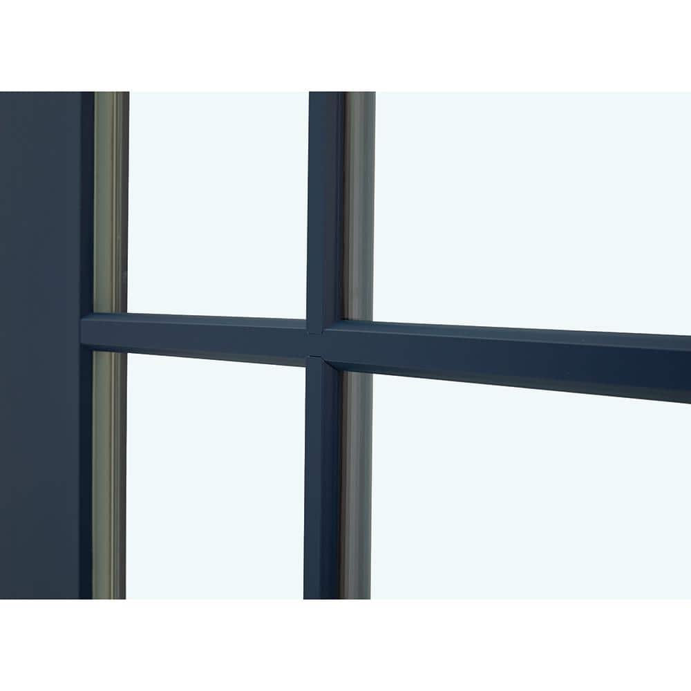 JELD-WEN 36 in. x 80 in. Left-Hand 4 Lite Clear Glass Revival Blue Painted Fiberglass Prehung Front Door with Brickmould
