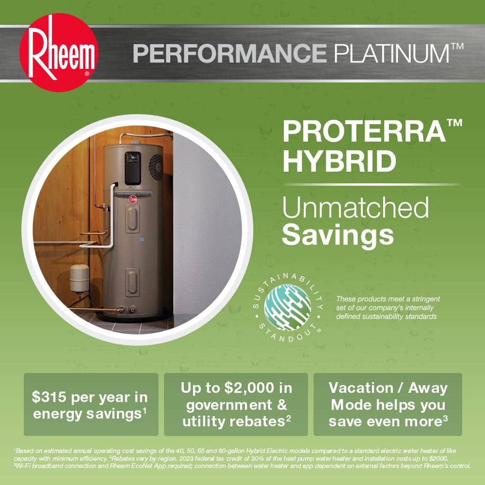 Hybrid Heat Pump Water Rheem Performance Platinum 50 Gallon Rheem