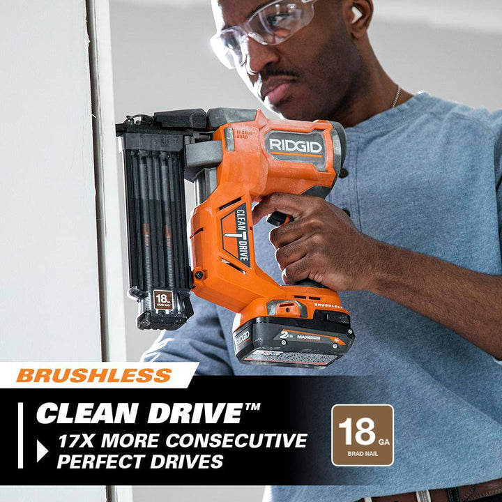 RIDGID 18V Brushless Cordless 18-Gauge 2-1/8 Brad Nailer with