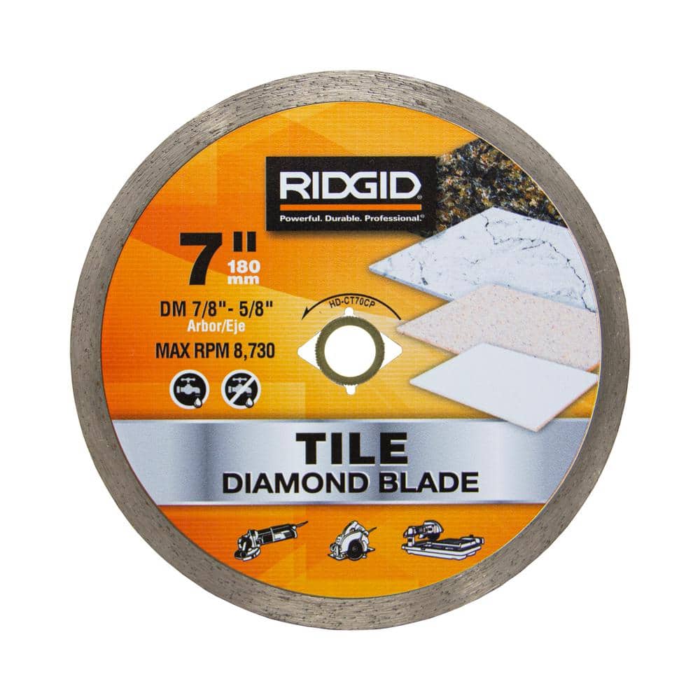 RIDGID 7 in. Continuous Rim Diamond Tile Blade, DM 7/8 in.–5/8 in. Arb ...
