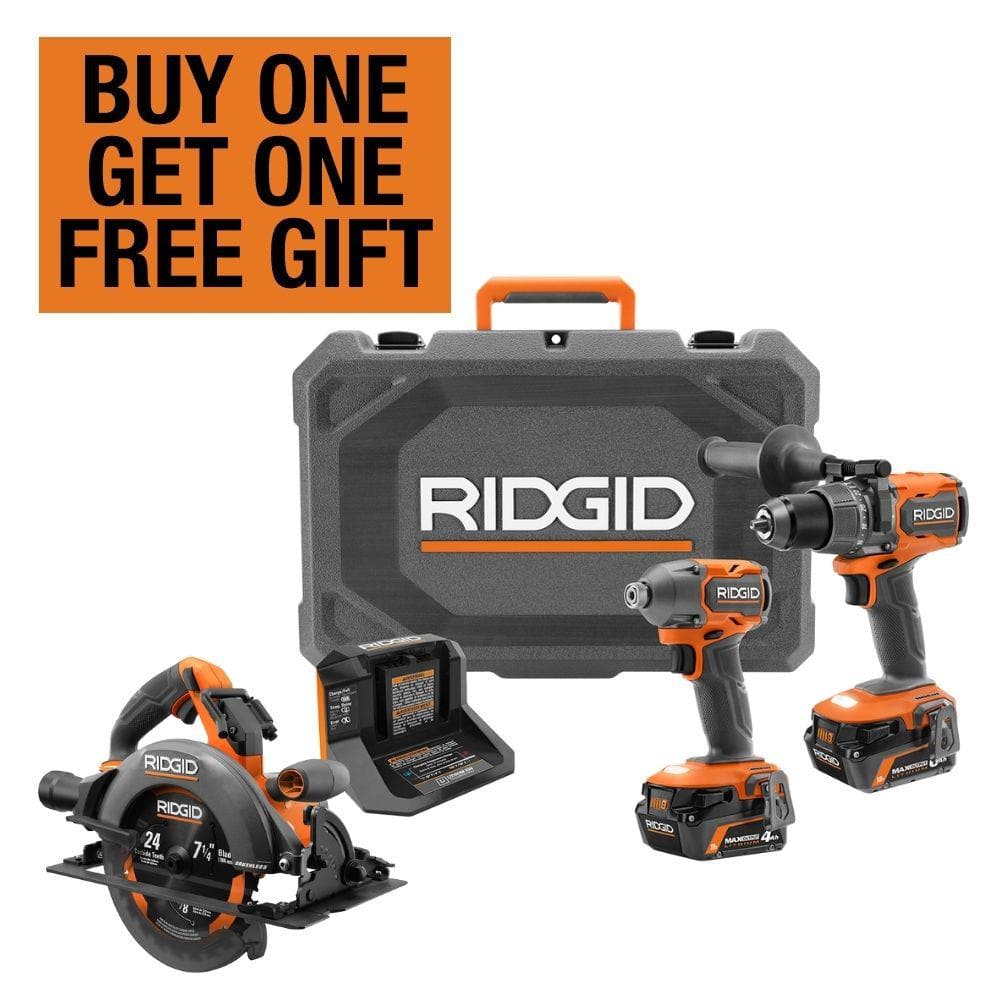 RIDGID 18V Brushless 2-Tool Combo Kit with 6.0 Ah & 4.0 Ah MAX Output ...