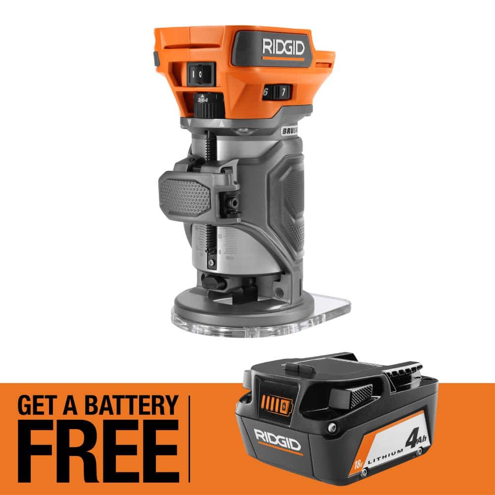 RIDGID 18V Brushless Cordless Compact Router with FREE 4.0 Ah Lithium ...