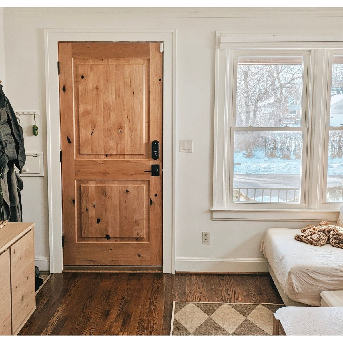 Krosswood Doors 42 in. x 96 in. Knotty Alder 2-Panel Left-Hand Inswing Grey Stain Wood Prehung Front Door