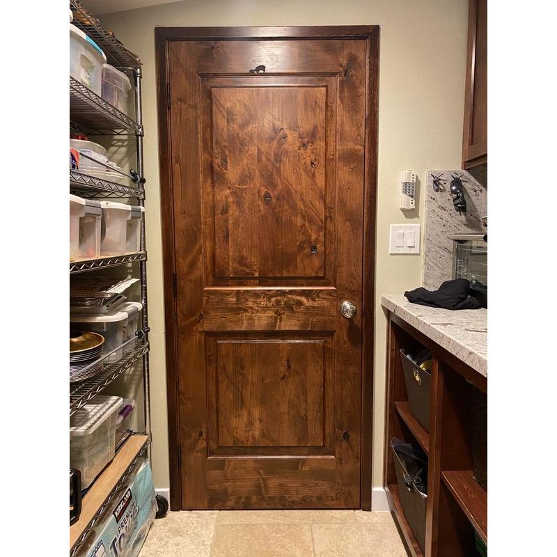 Krosswood Doors 32 in. x 96 in. Knotty Alder 2-Panel Right-Hand/Inswing Grey Stain Wood Prehung Front Door