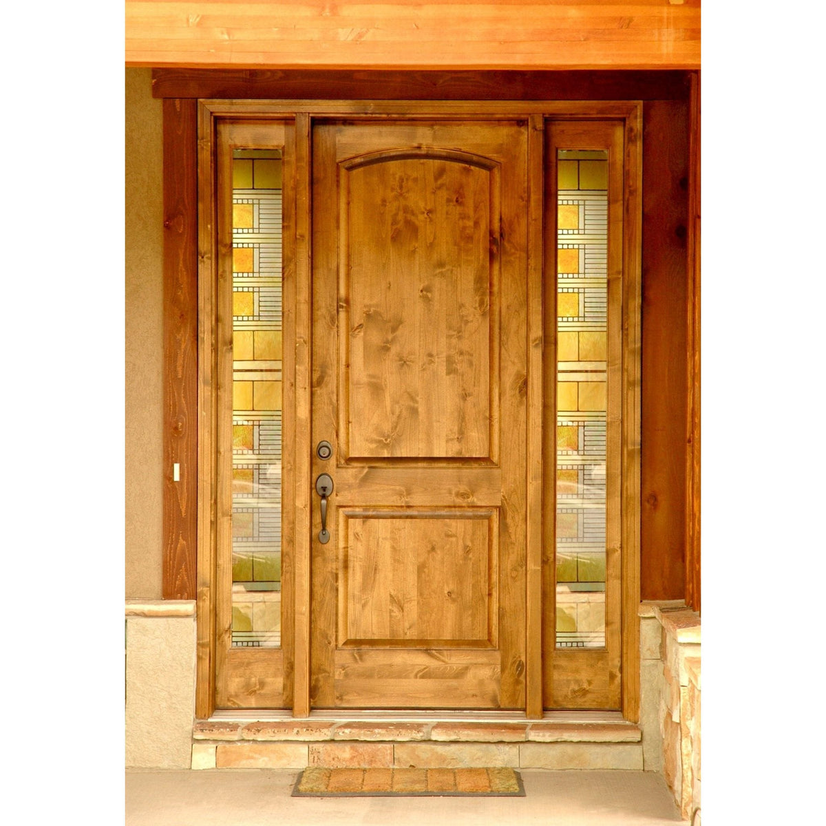 Krosswood Doors 32 in. x 80 in. Rustic Knotty Alder Arch Top Red Mahogany Stain Left-Hand Inswing Wood Single Prehung Front Door