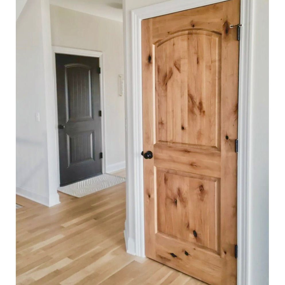 30 in. x 80 in. Rustic Knotty Alder 2-Panel Top Rail Arch Solid Core Wood Stainable Interior Door Slab
