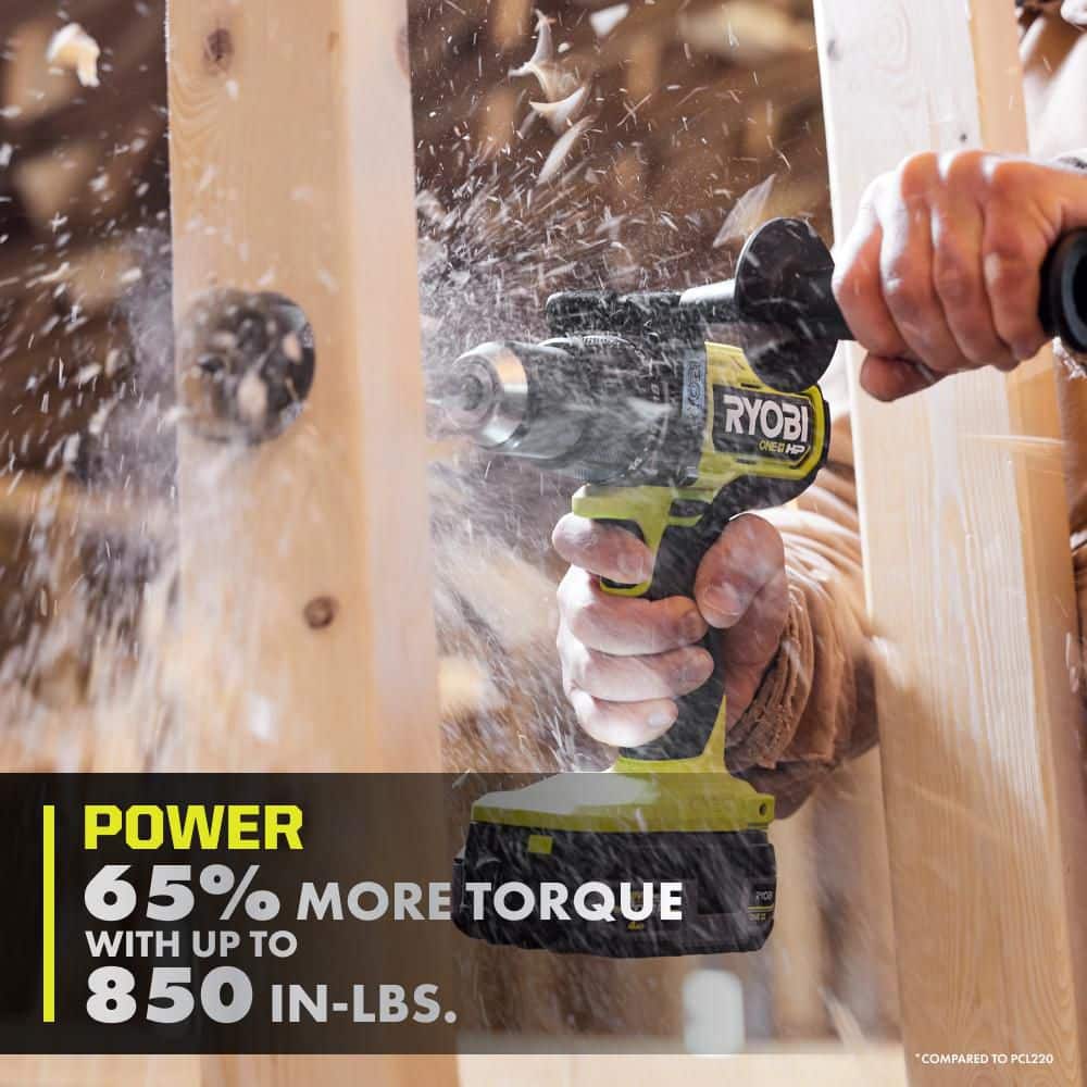 RYOBI ONE+ HP 18V Brushless 1/2 in. Hammer Drill/Driver Kit with 4.0Ah HIGH PERFORMANCE Battery, Charger and Bag
