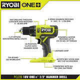 RYOBI ONE+ 18V Cordless 1/2 in. Hammer Drill/Driver Kit with Auxiliary Handle, 2.0 Ah Battery and Charger
