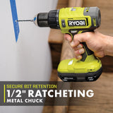 RYOBI ONE+ 18V Cordless 1/2 in. Hammer Drill/Driver Kit with Auxiliary Handle, 2.0 Ah Battery and Charger