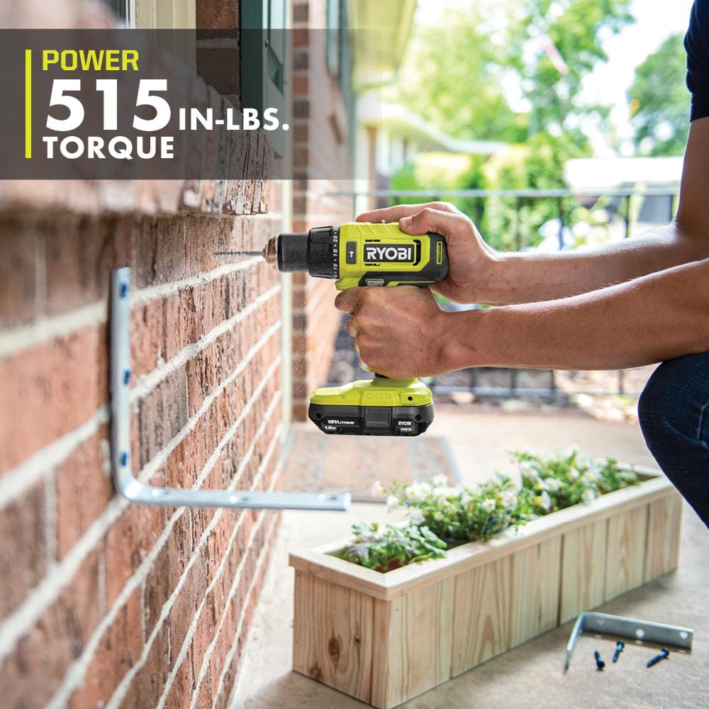 RYOBI ONE+ 18V Cordless 1/2 in. Hammer Drill/Driver Kit with Auxiliary Handle, 2.0 Ah Battery and Charger