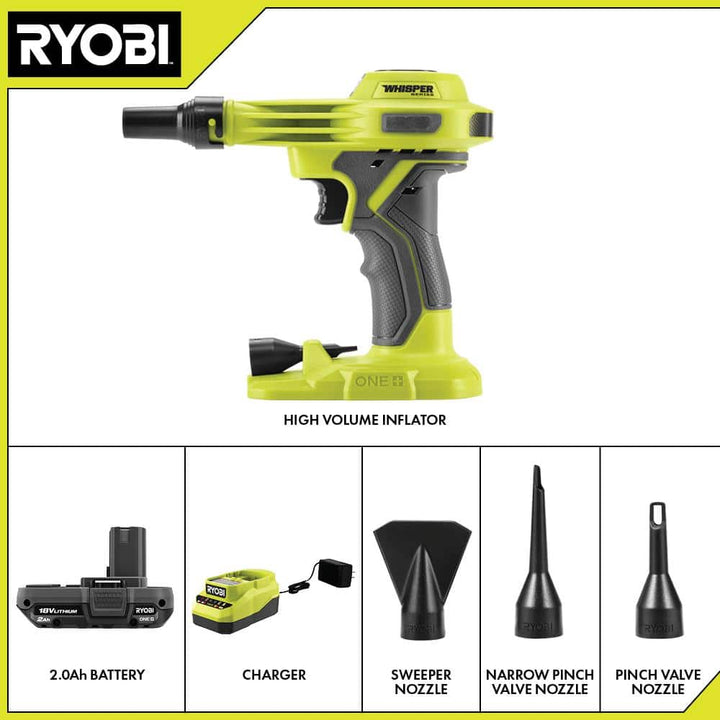 RYOBI ONE+ 18V High Volume Inflator Kit with Battery and