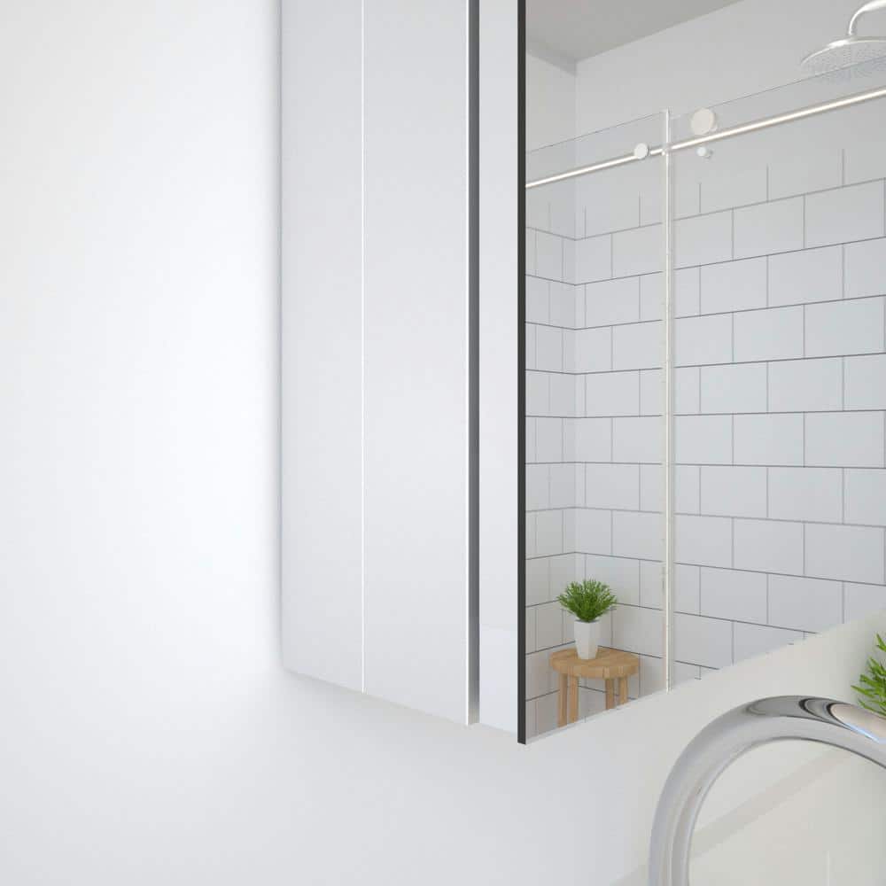 TaiMei 12 in. x 24 in. Frameless Recessed or Surface-Mount Beveled Single Mirror Bathroom Medicine Cabinet