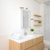 TaiMei 12 in. x 24 in. Frameless Recessed or Surface-Mount Beveled Single Mirror Bathroom Medicine Cabinet
