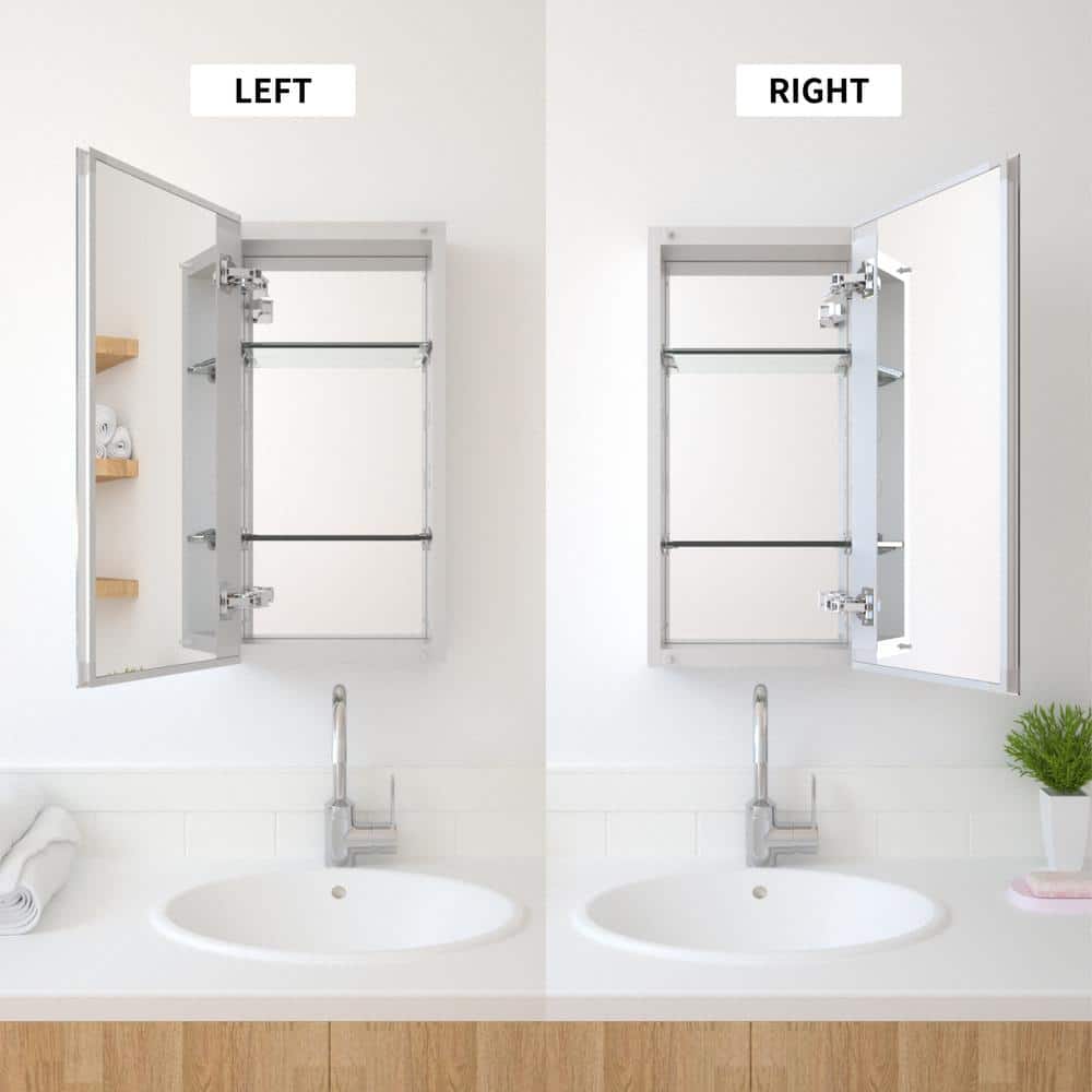 TaiMei 12 in. x 24 in. Frameless Recessed or Surface-Mount Beveled Single Mirror Bathroom Medicine Cabinet