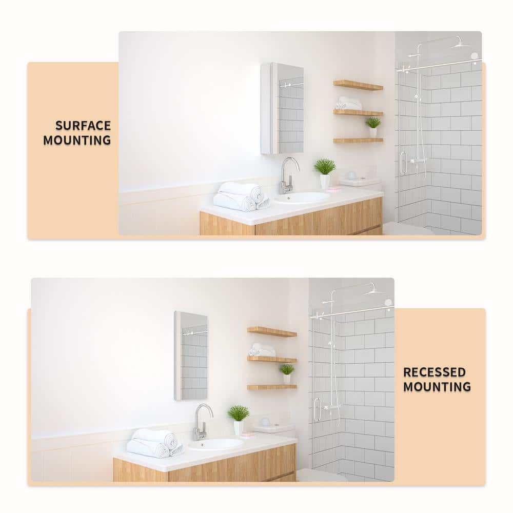 TaiMei 12 in. x 24 in. Frameless Recessed or Surface-Mount Beveled Single Mirror Bathroom Medicine Cabinet