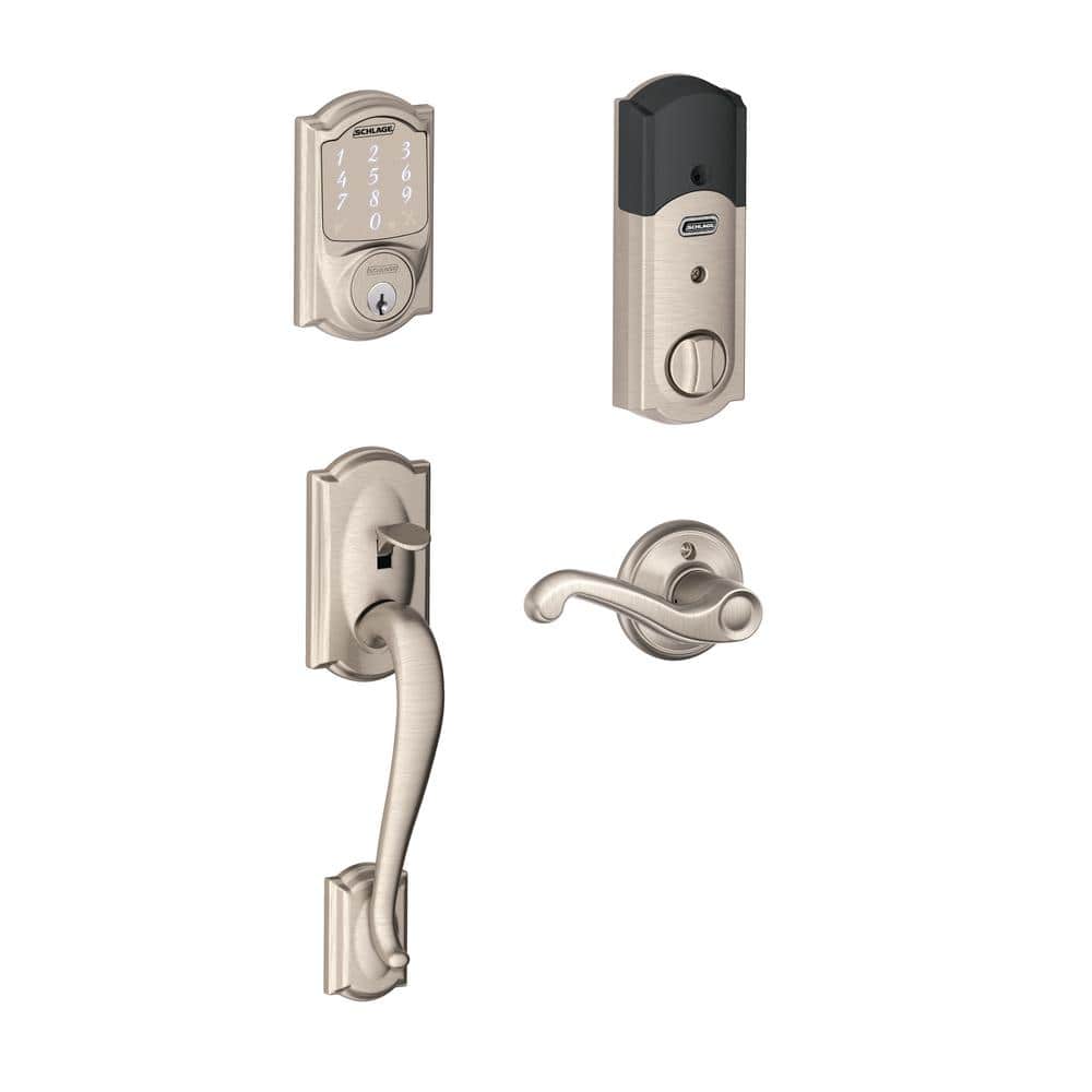 Schlage Camelot Satin Nickel Sense Smart Door Lock with Right-Handed A ...