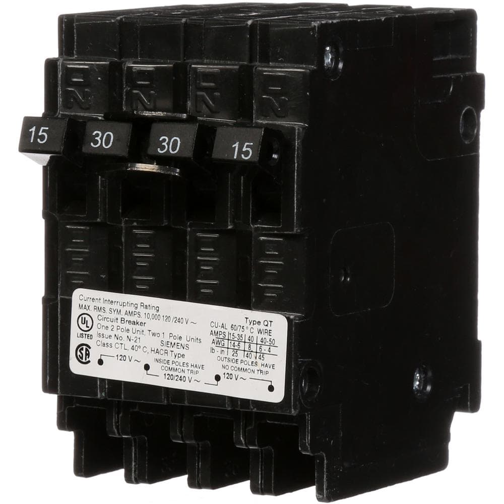 Siemens Triplex 2-Outer 15 Amp Single-Pole and 1-Inner 30 Amp Double-P ...