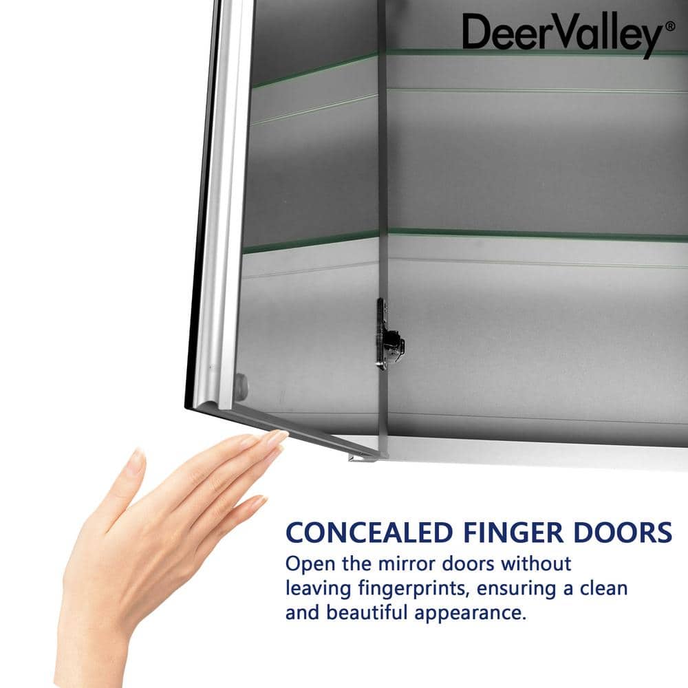 DEERVALLEY 48 in. W x 26 in. H Rectangular Aluminum Frameless Surface Mount Bathroom 3-Doors Medicine Cabinet with Mirror