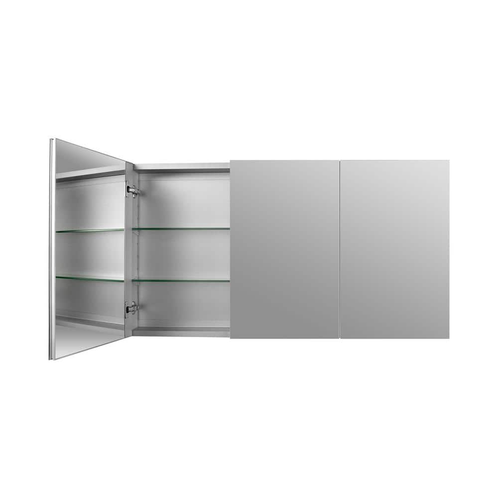 DEERVALLEY 48 in. W x 26 in. H Rectangular Aluminum Frameless Surface Mount Bathroom 3-Doors Medicine Cabinet with Mirror