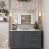 DEERVALLEY 48 in. W x 26 in. H Rectangular Aluminum Frameless Surface Mount Bathroom 3-Doors Medicine Cabinet with Mirror
