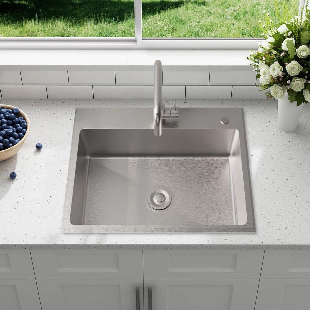 Flynama 24-Inch Stainless Steel Drop-In/Undermount Sink with Faucet & Drain
