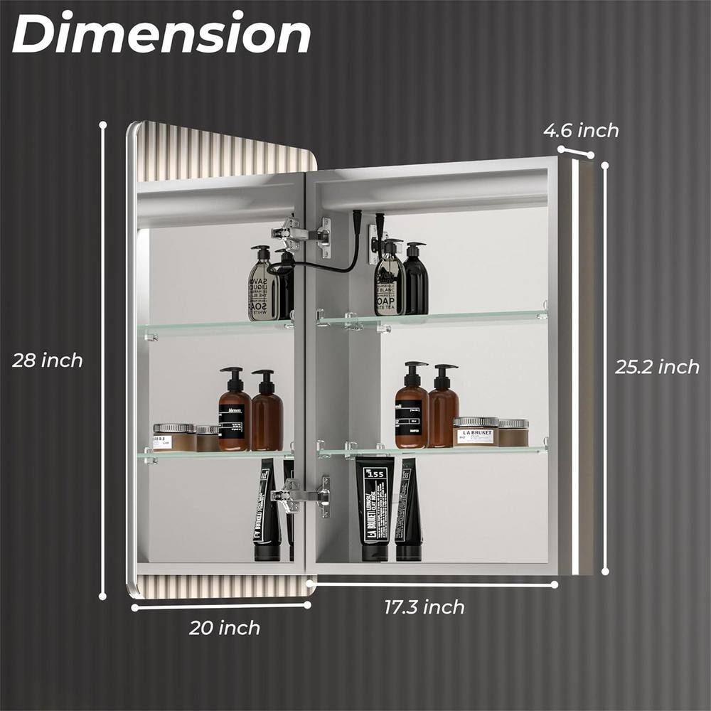 HMMHVV 20 in. W x 28 in. H Rectangular Aluminum Surface Mount Smart Lighted LED Bathroom Medicine Cabinet with Mirror