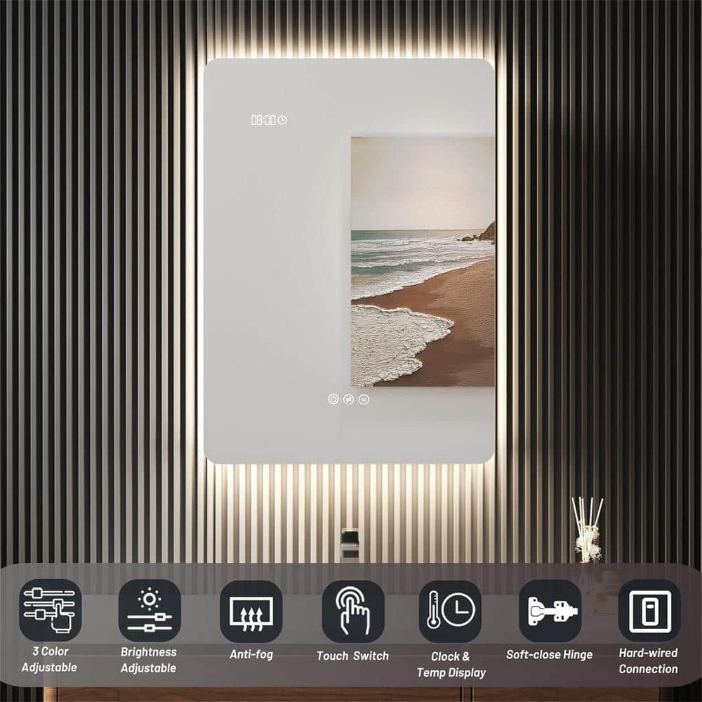 HMMHVV 20 in. W x 28 in. H Rectangular Aluminum Surface Mount Smart Lighted LED Bathroom Medicine Cabinet with Mirror