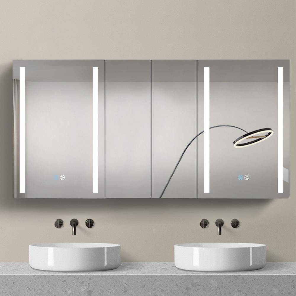 XUJMK Anti-fog 60 in. W x 30 in. H Rectangular Aluminum Medicine Cabinet with Mirror in Silver LED Bathroom Defogging Dimmer