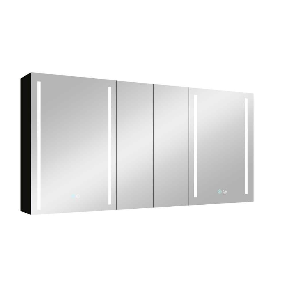 XUJMK Anti-fog 60 in. W x 30 in. H Rectangular Aluminum Medicine Cabinet with Mirror in Silver LED Bathroom Defogging Dimmer